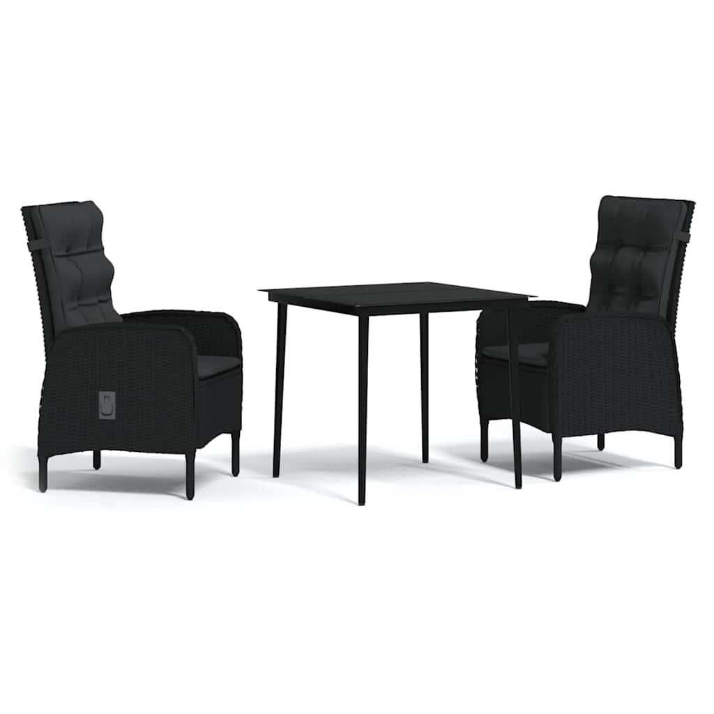 3-dijelni vrtni blagovaonski set s jastucima crni Crna Dužina stola 80 cm
