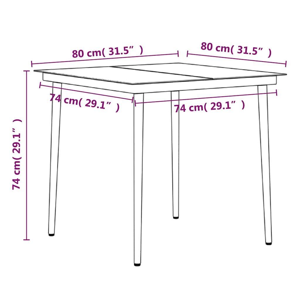 3-dijelni vrtni blagovaonski set s jastucima crni Crna Dužina stola 80 cm