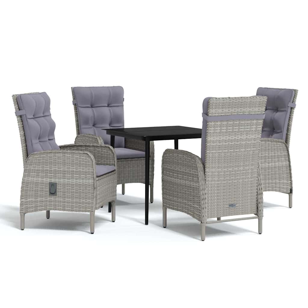 5-dijelni vrtni blagovaonski set s jastucima sivo-crni Siva Dužina stola 80 cm