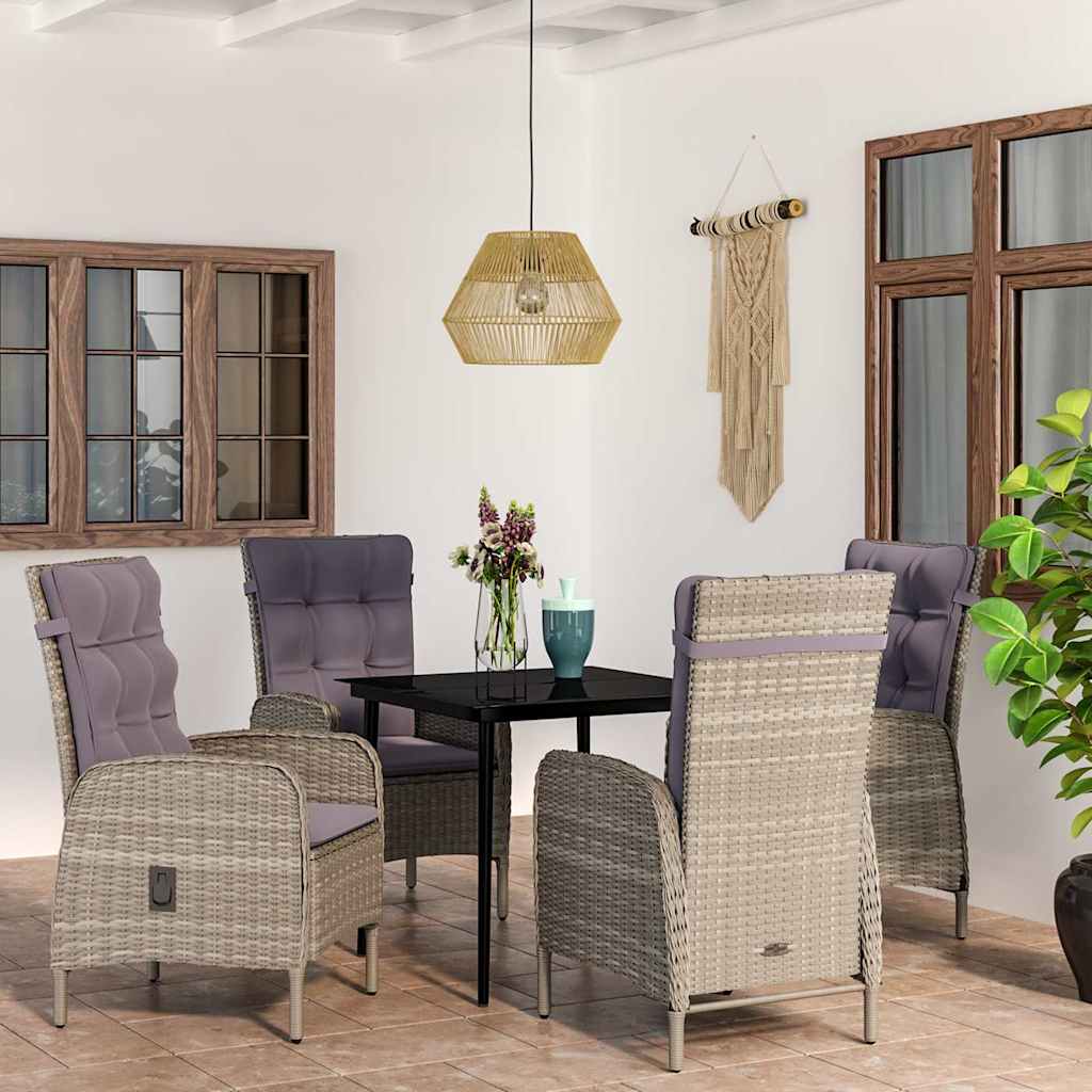 5-dijelni vrtni blagovaonski set s jastucima sivo-crni Siva Dužina stola 80 cm