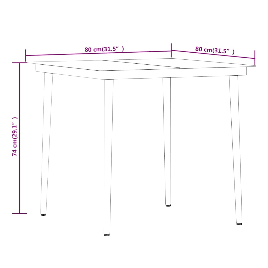 3-dijelni vrtni blagovaonski set crni Crna Dužina stola 80 cm