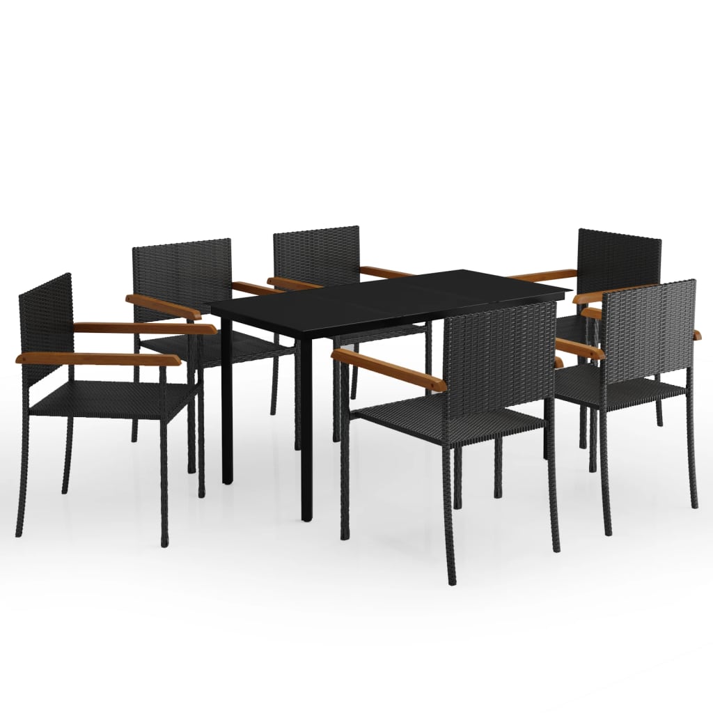 7-dijelni vrtni blagovaonski set crni