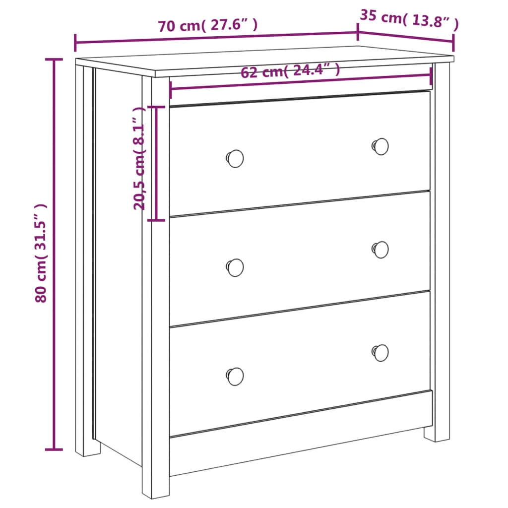 Komoda 70 x 35 x 80 cm od masivne borovine