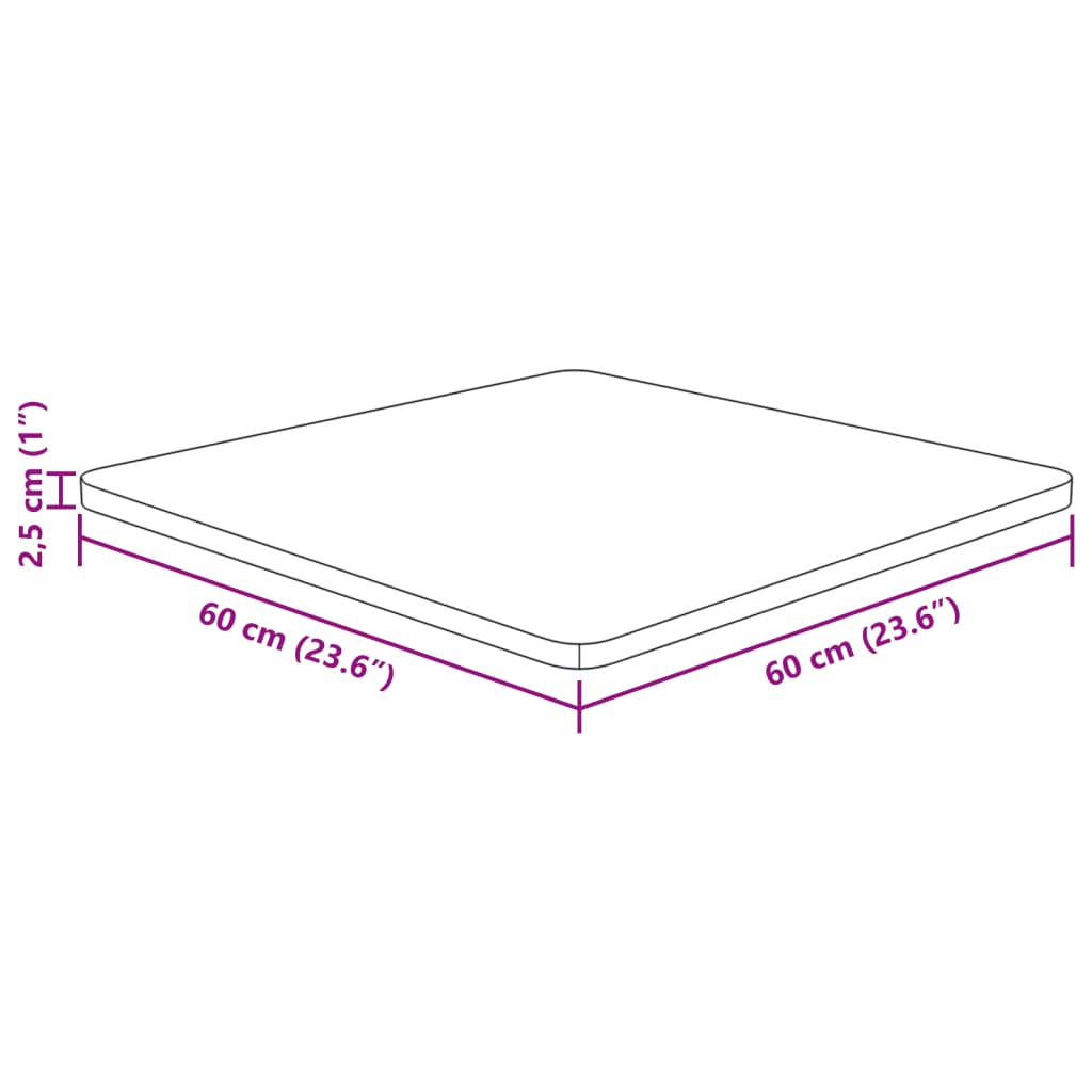 Četvrtasta stolna ploča svjetlosmeđa 60x60x2,5 cm od hrastovine