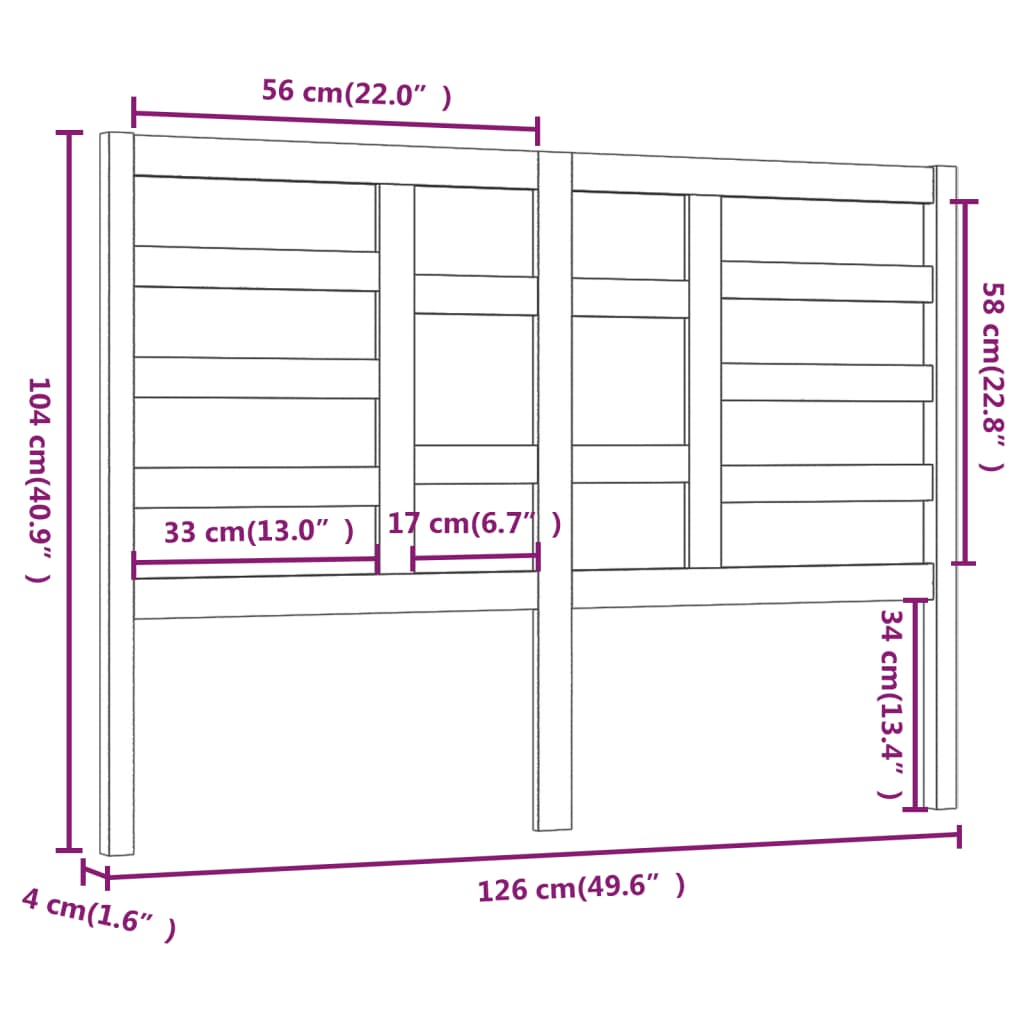 Uzglavlje za krevet sivo 126 x 4 x 104 cm od masivne borovine