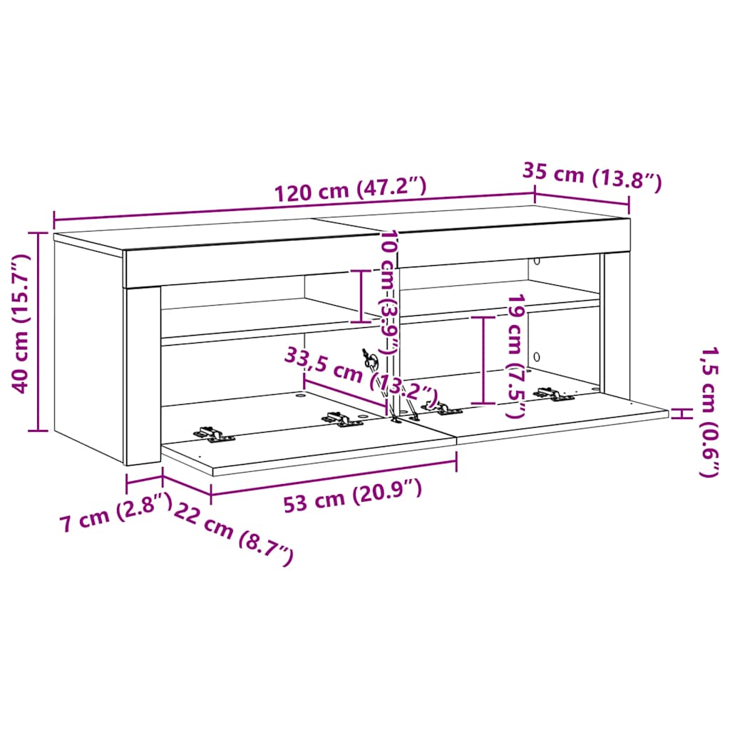 TV ormarić s LED svjetlima boja smeđeg hrasta 120 x 35 x 40 cm
