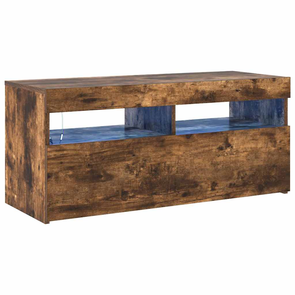 TV ormarić s LED svjetlima boja dimljenog hrasta 90x35x40 cm Smeđa