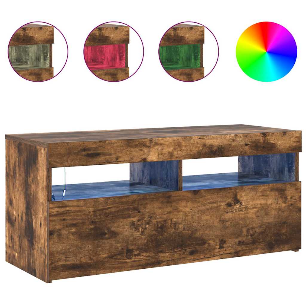 TV ormarić s LED svjetlima boja dimljenog hrasta 90x35x40 cm Smeđa