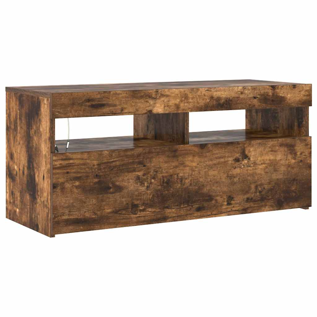 TV ormarić s LED svjetlima boja dimljenog hrasta 90x35x40 cm Smeđa