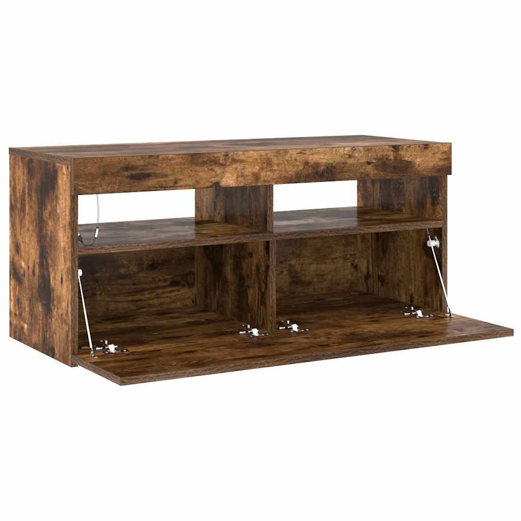 TV ormarić s LED svjetlima boja dimljenog hrasta 90x35x40 cm Smeđa