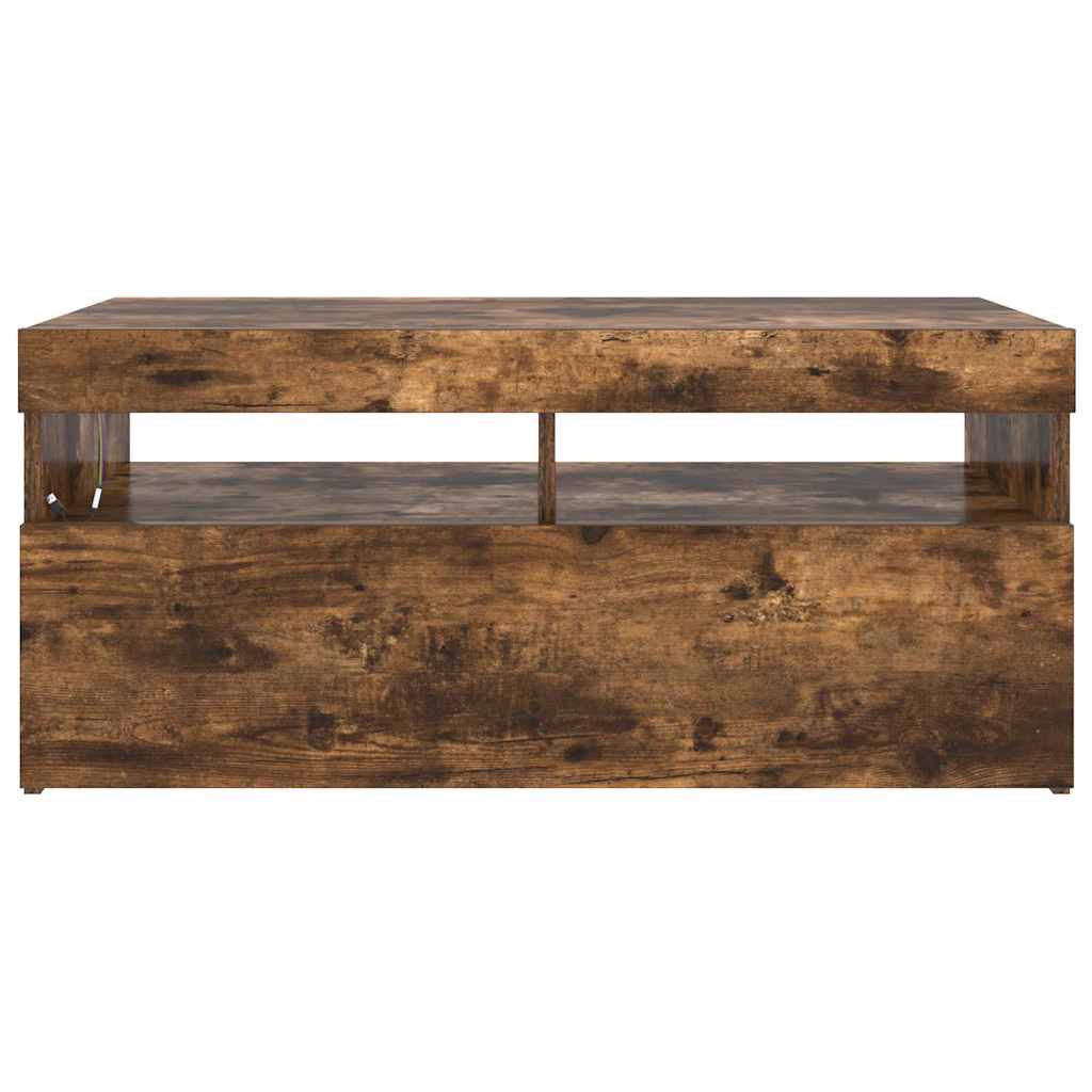 TV ormarić s LED svjetlima boja dimljenog hrasta 90x35x40 cm Smeđa