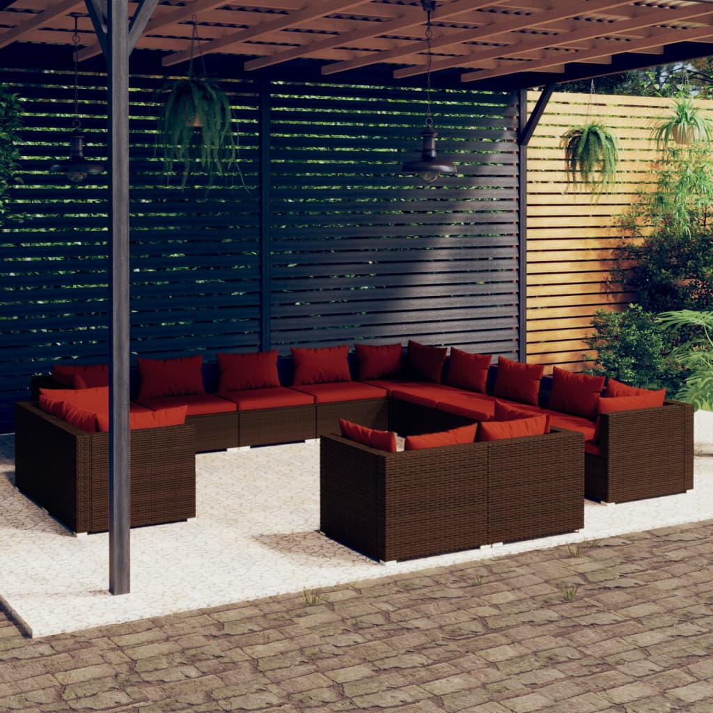 13-dijelna vrtna garnitura od poliratana s jastucima smeđa