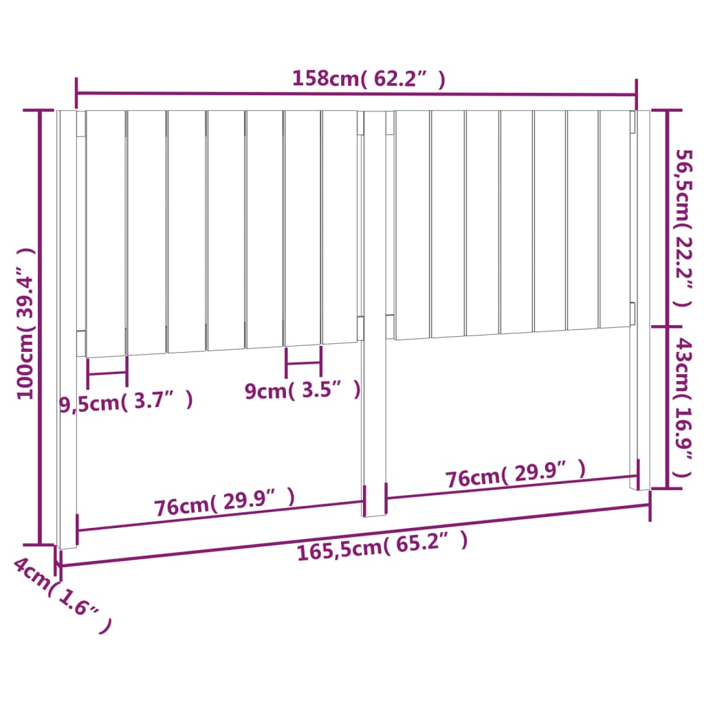 Uzglavlje za krevet 165,5 x 4 x 100 cm od masivne borovine