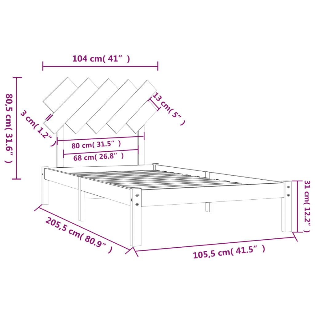 Okvir za krevet crni 100x200 cm od masivnog drva