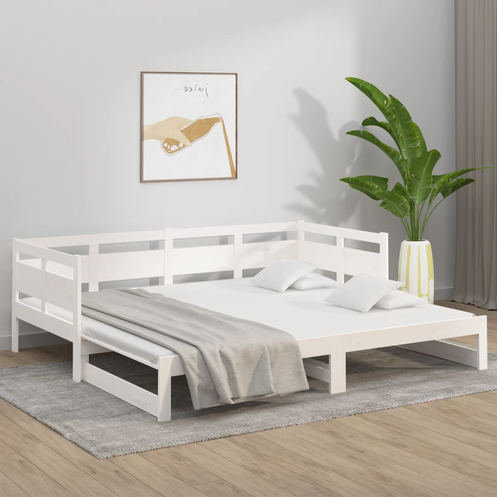 Dnevni ležaj na izvlačenje bijeli 2x(90x200)cm masivna borovina