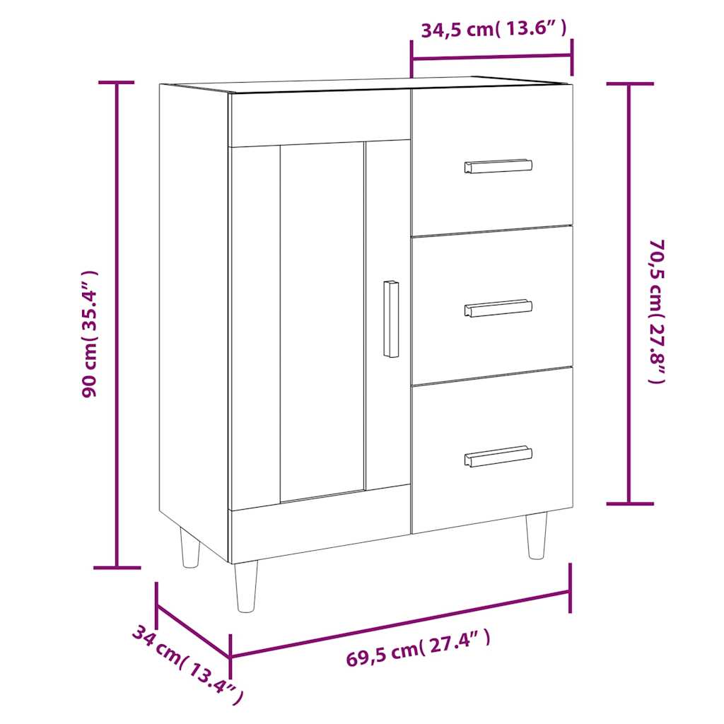 Komoda boja hrasta sonome 69,5 x 34 x 90 cm konstruirano drvo Siva