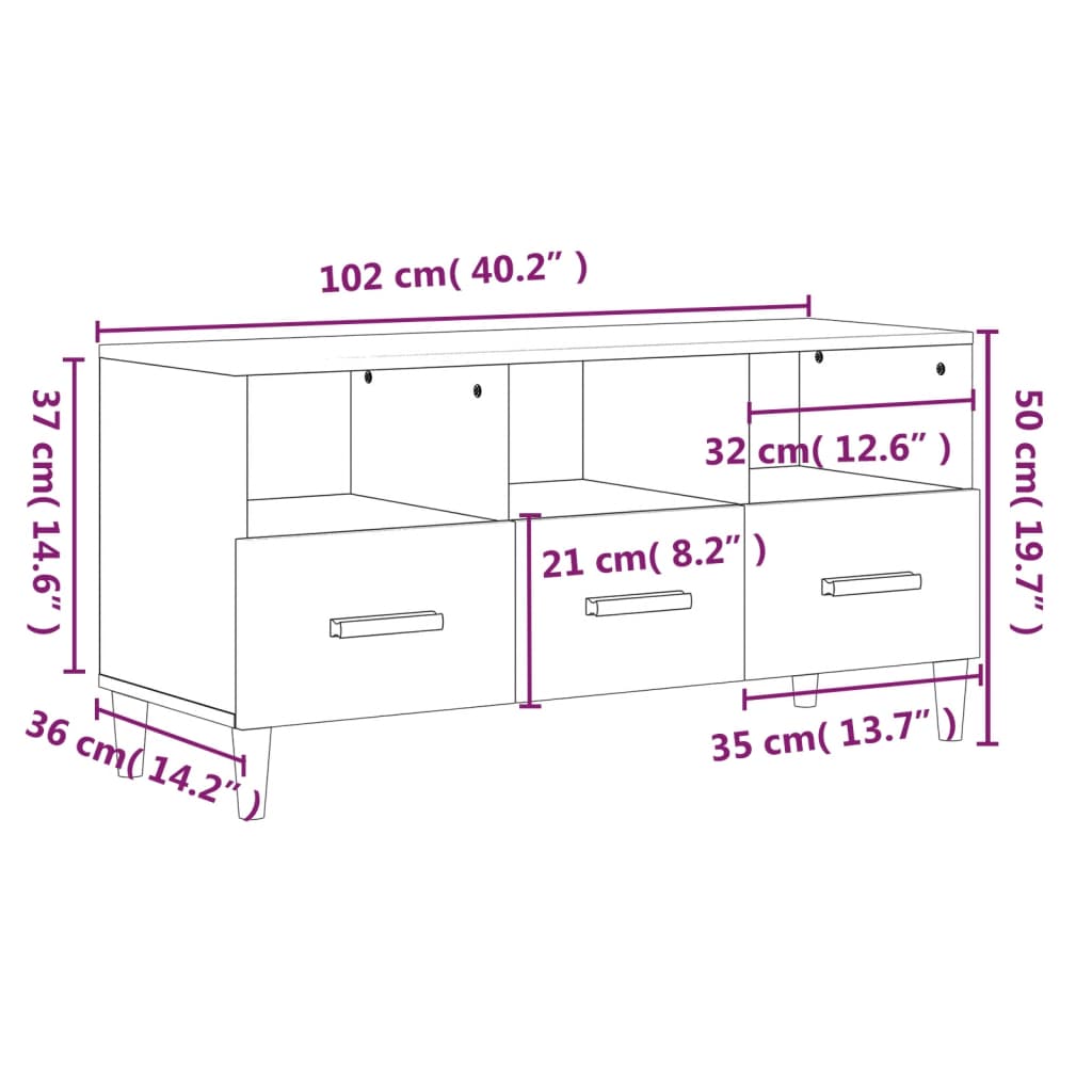 TV ormarić boja dimljenog hrasta 102x36x50 cm konstruirano drvo