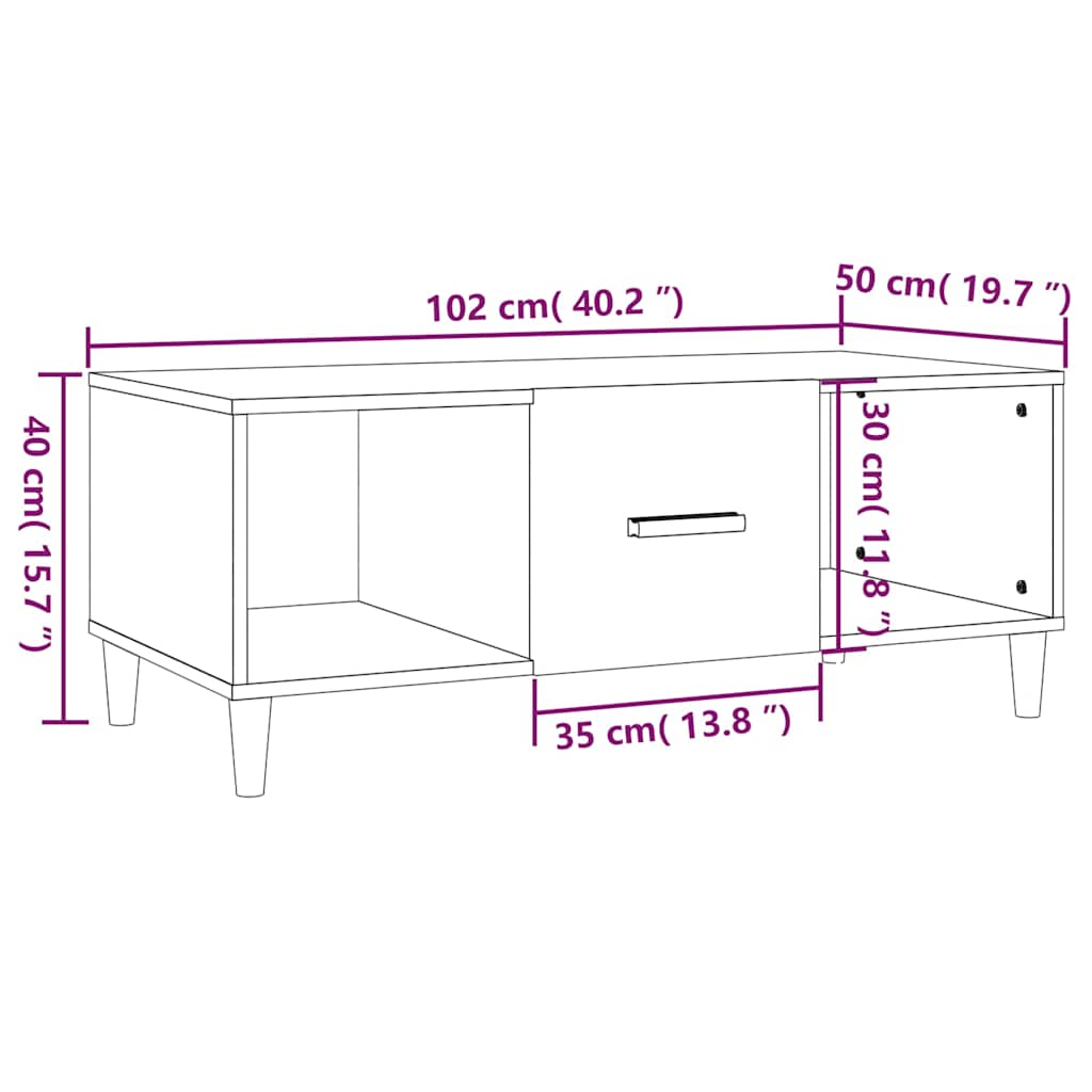 Stolić za kavu boja hrasta 102 x 50 x 40 cm konstruirano drvo Smeđa
