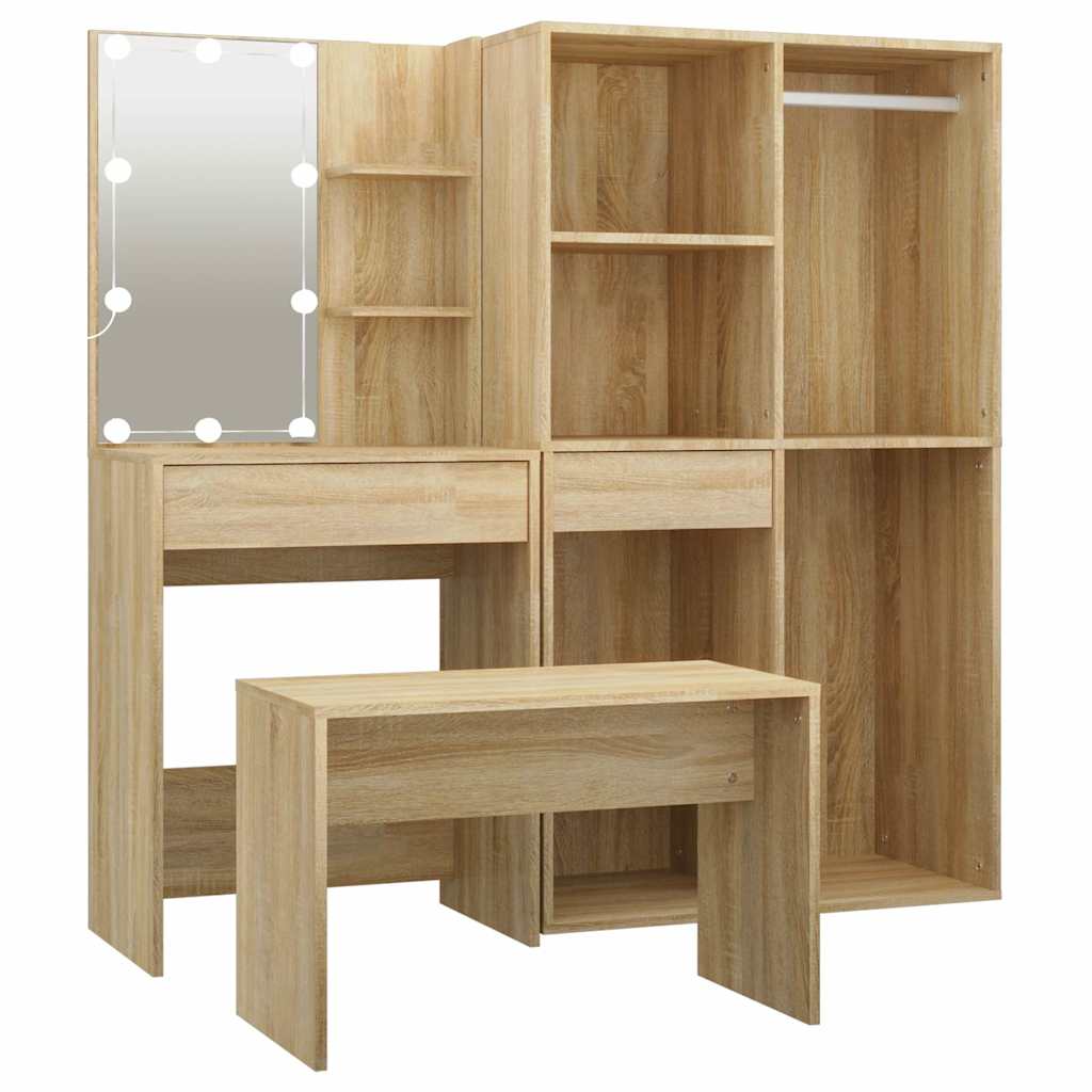 Set toaletnog stolića boja hrasta sonome LED konstruirano drvo Smeđa