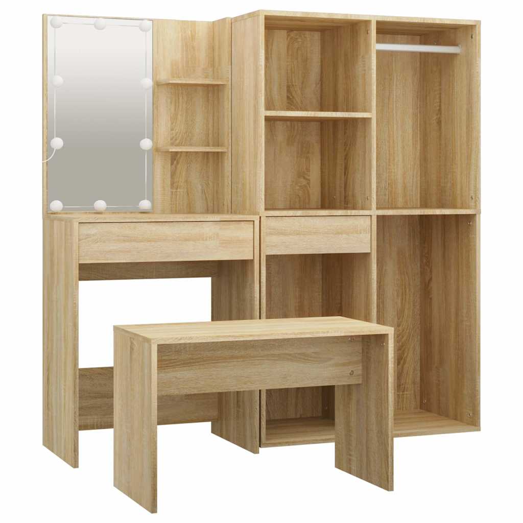 Set toaletnog stolića boja hrasta sonome LED konstruirano drvo Smeđa