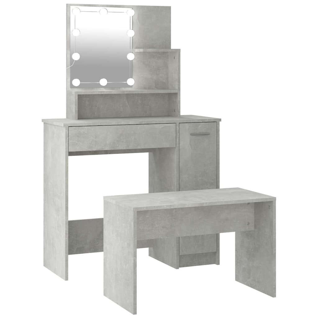 Set toaletnog stolića LED siva bojabetona od konstruiranog drva 60 x 40 x 140 cm