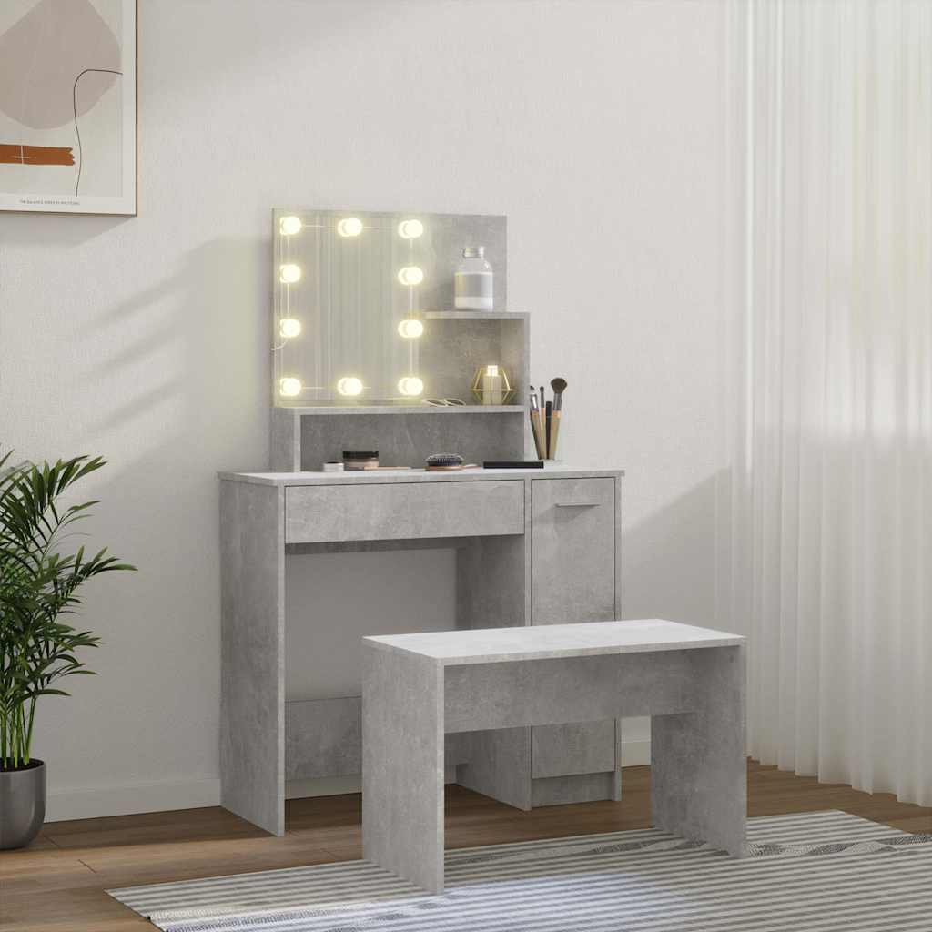 Set toaletnog stolića LED siva bojabetona od konstruiranog drva 60 x 40 x 140 cm