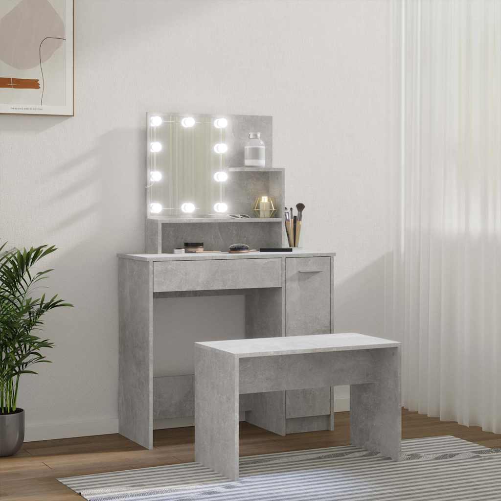 Set toaletnog stolića LED siva bojabetona od konstruiranog drva 60 x 40 x 140 cm