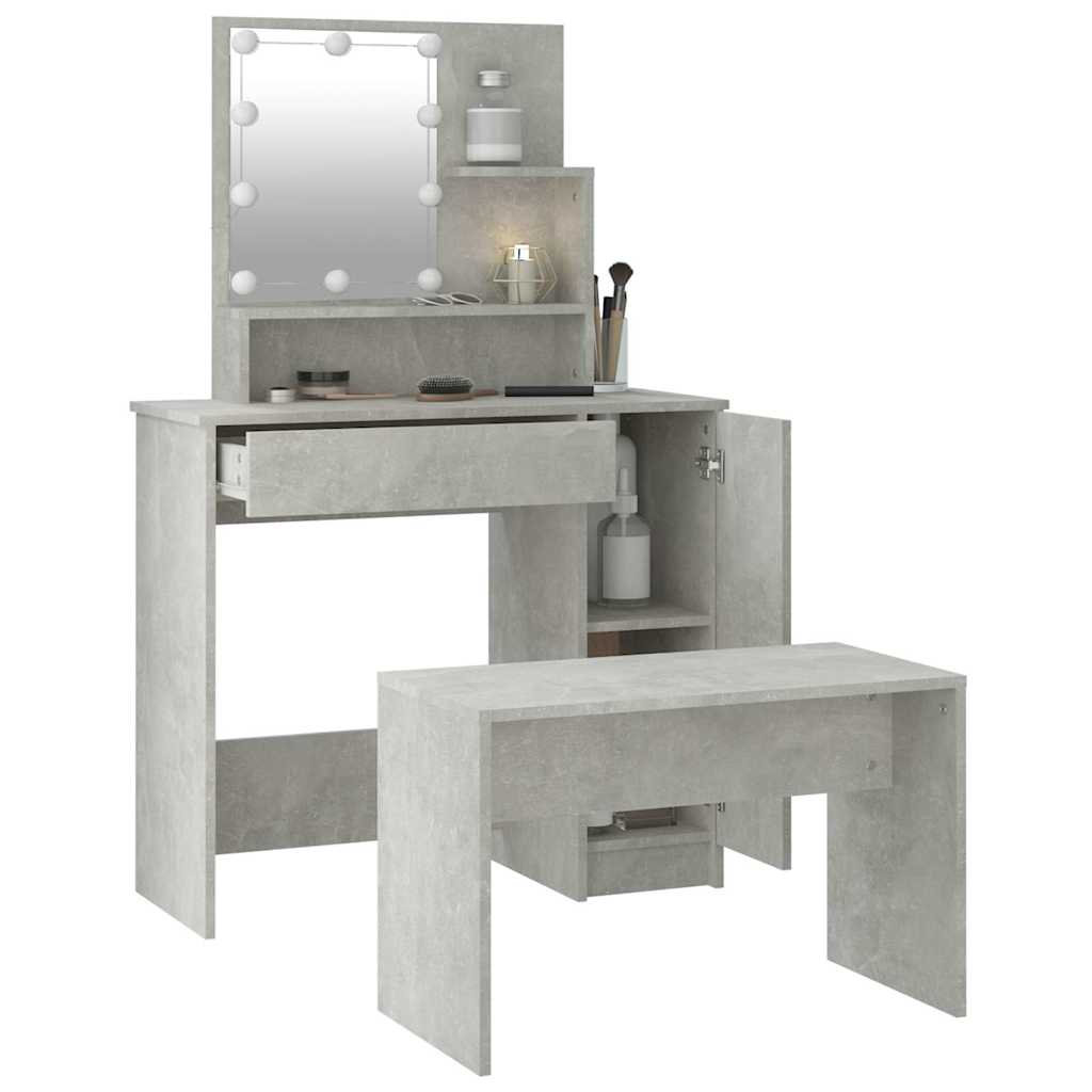 Set toaletnog stolića LED siva bojabetona od konstruiranog drva 60 x 40 x 140 cm