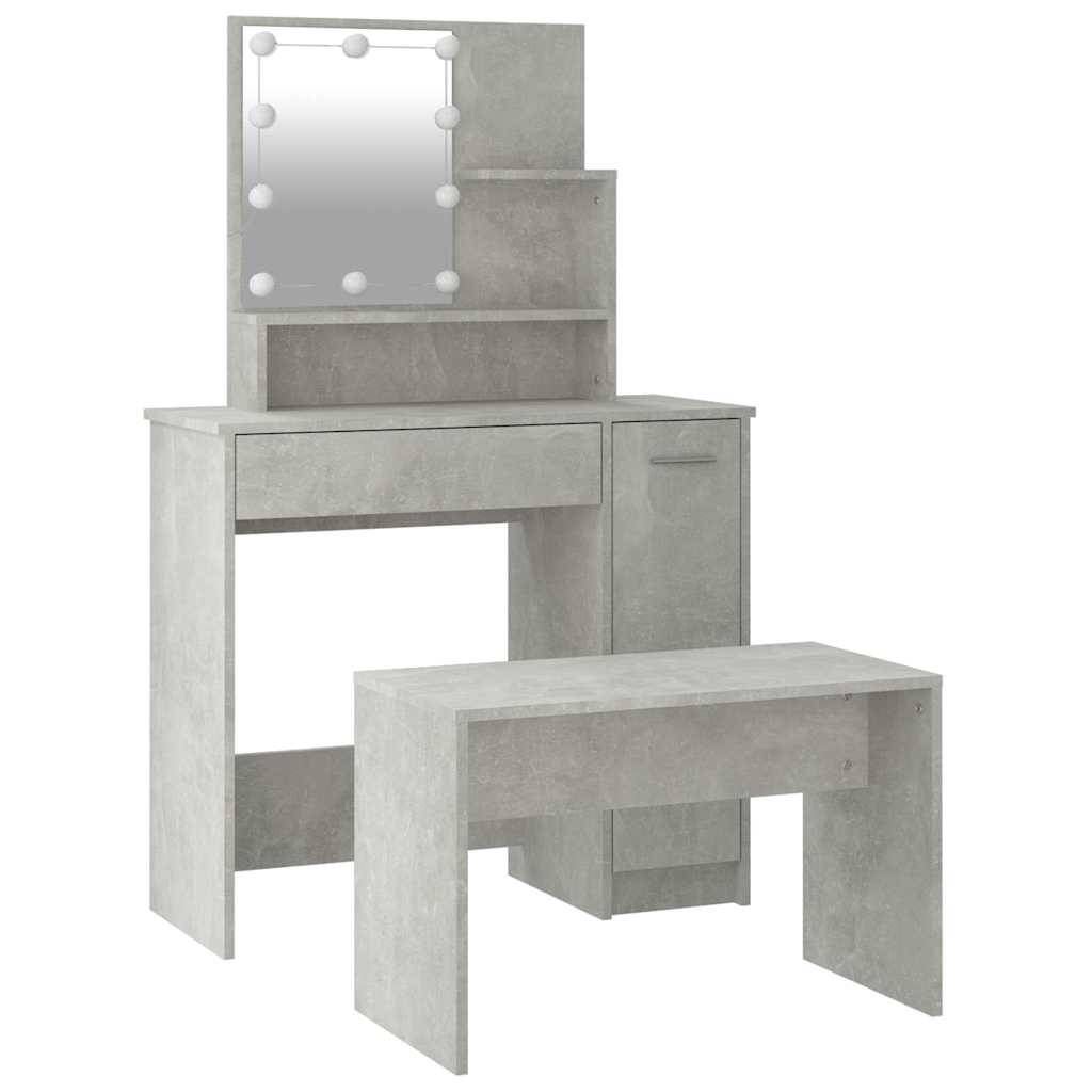 Set toaletnog stolića LED siva bojabetona od konstruiranog drva 60 x 40 x 140 cm