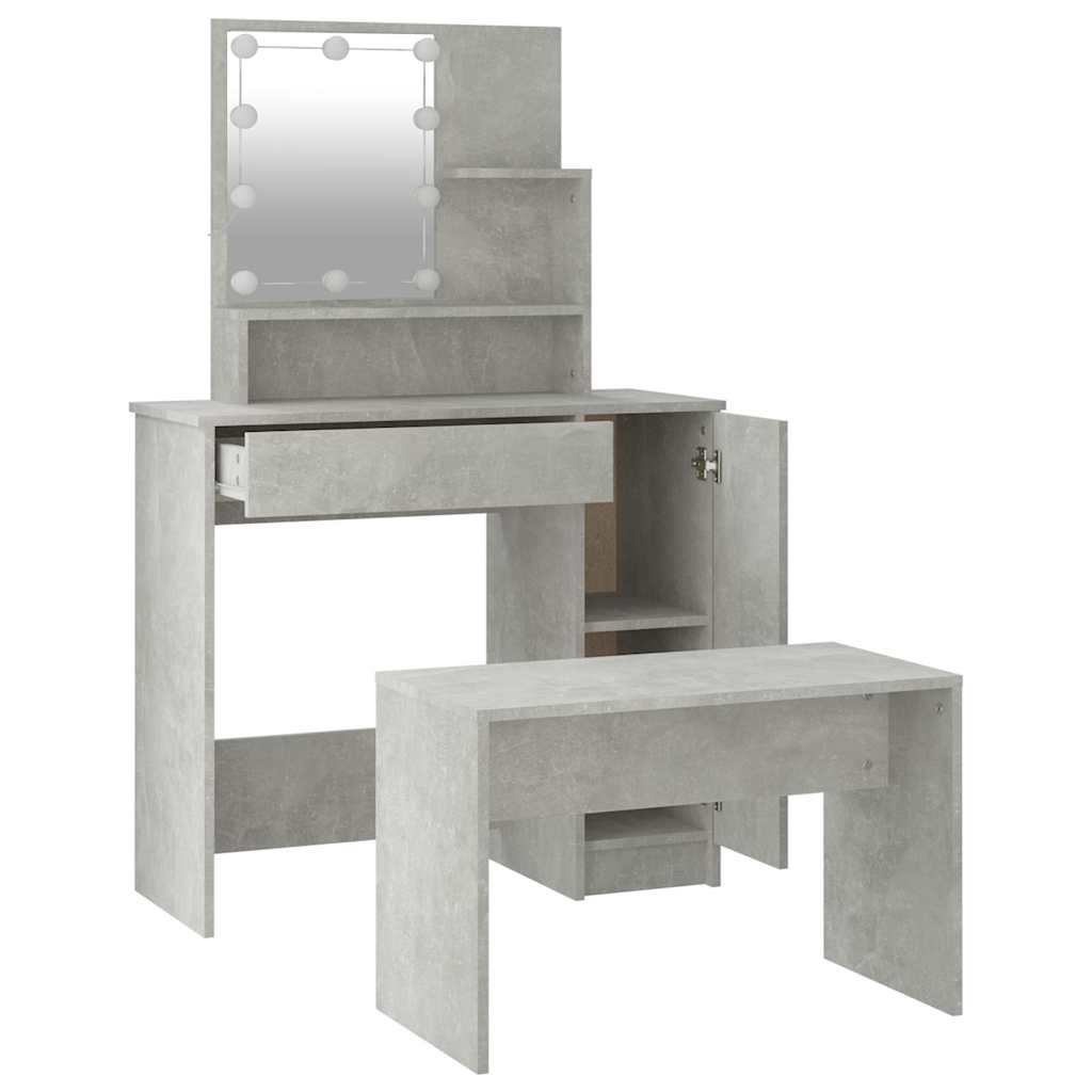 Set toaletnog stolića LED siva bojabetona od konstruiranog drva 60 x 40 x 140 cm