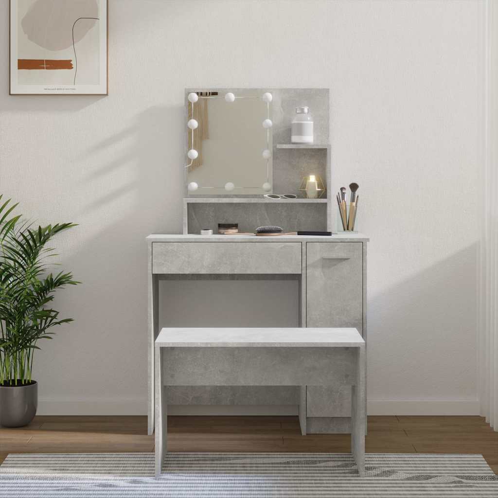 Set toaletnog stolića LED siva bojabetona od konstruiranog drva 60 x 40 x 140 cm