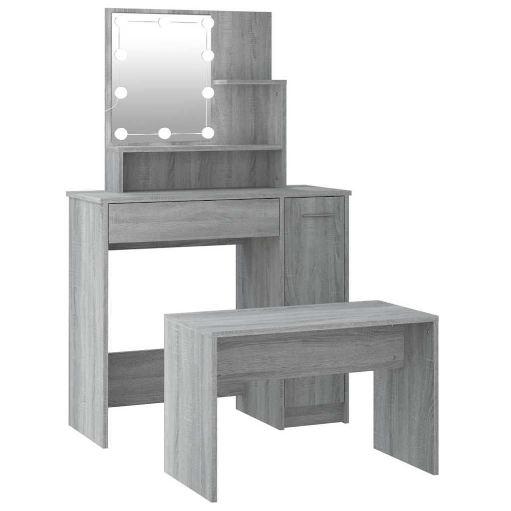 Set toaletnog stolića siva boja hrasta LED konstruirano drvo 86.5 x 35 x 136 cm