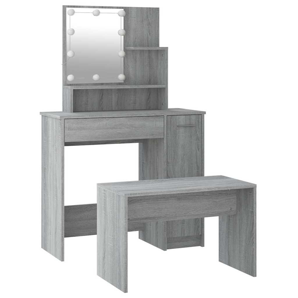 Set toaletnog stolića siva boja hrasta LED konstruirano drvo 86.5 x 35 x 136 cm