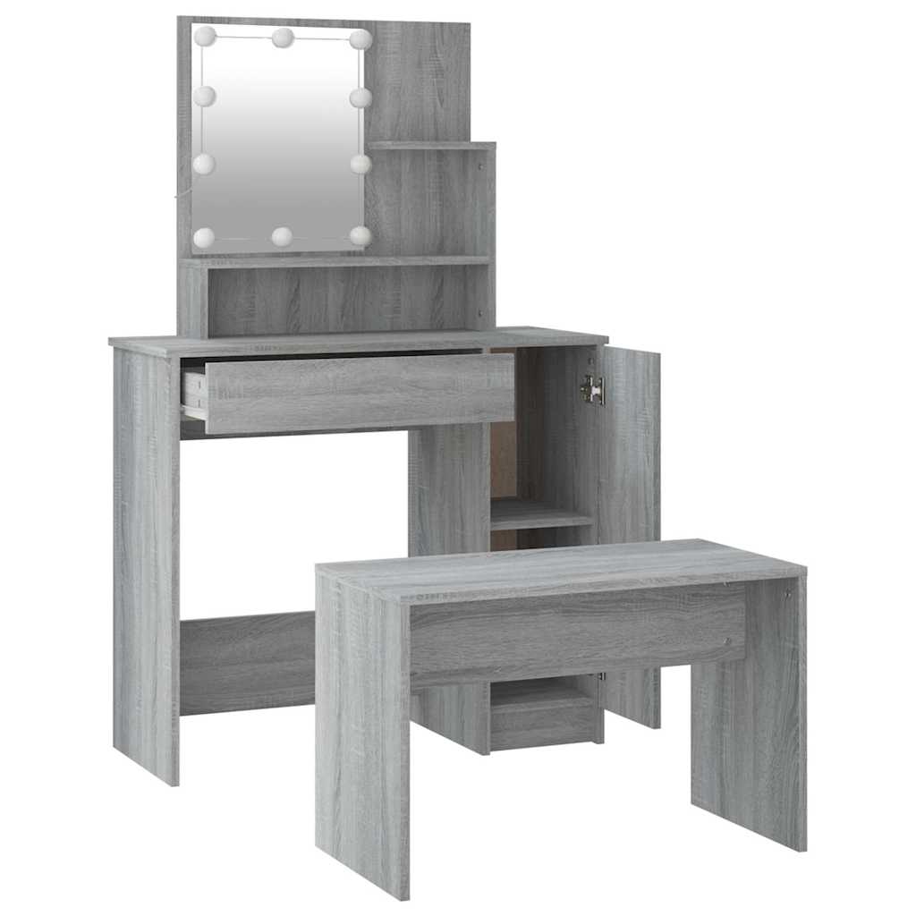 Set toaletnog stolića siva boja hrasta LED konstruirano drvo 86.5 x 35 x 136 cm