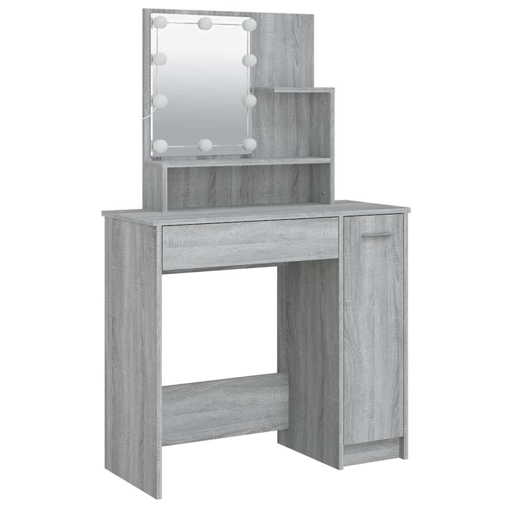 Set toaletnog stolića siva boja hrasta LED konstruirano drvo 86.5 x 35 x 136 cm