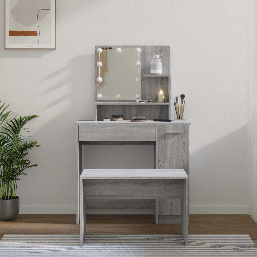 Set toaletnog stolića siva boja hrasta LED konstruirano drvo 86.5 x 35 x 136 cm