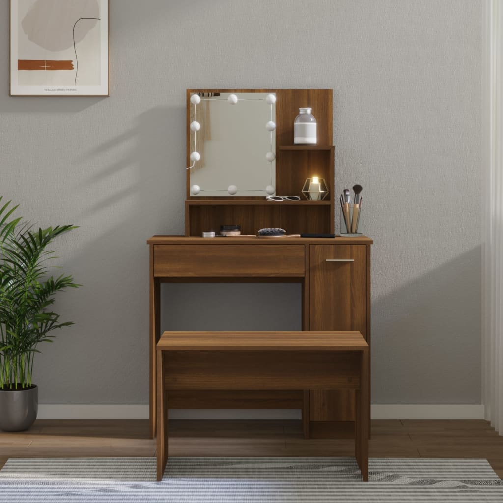 Set toaletnog stolića LED boja hrasta od konstruiranog drva