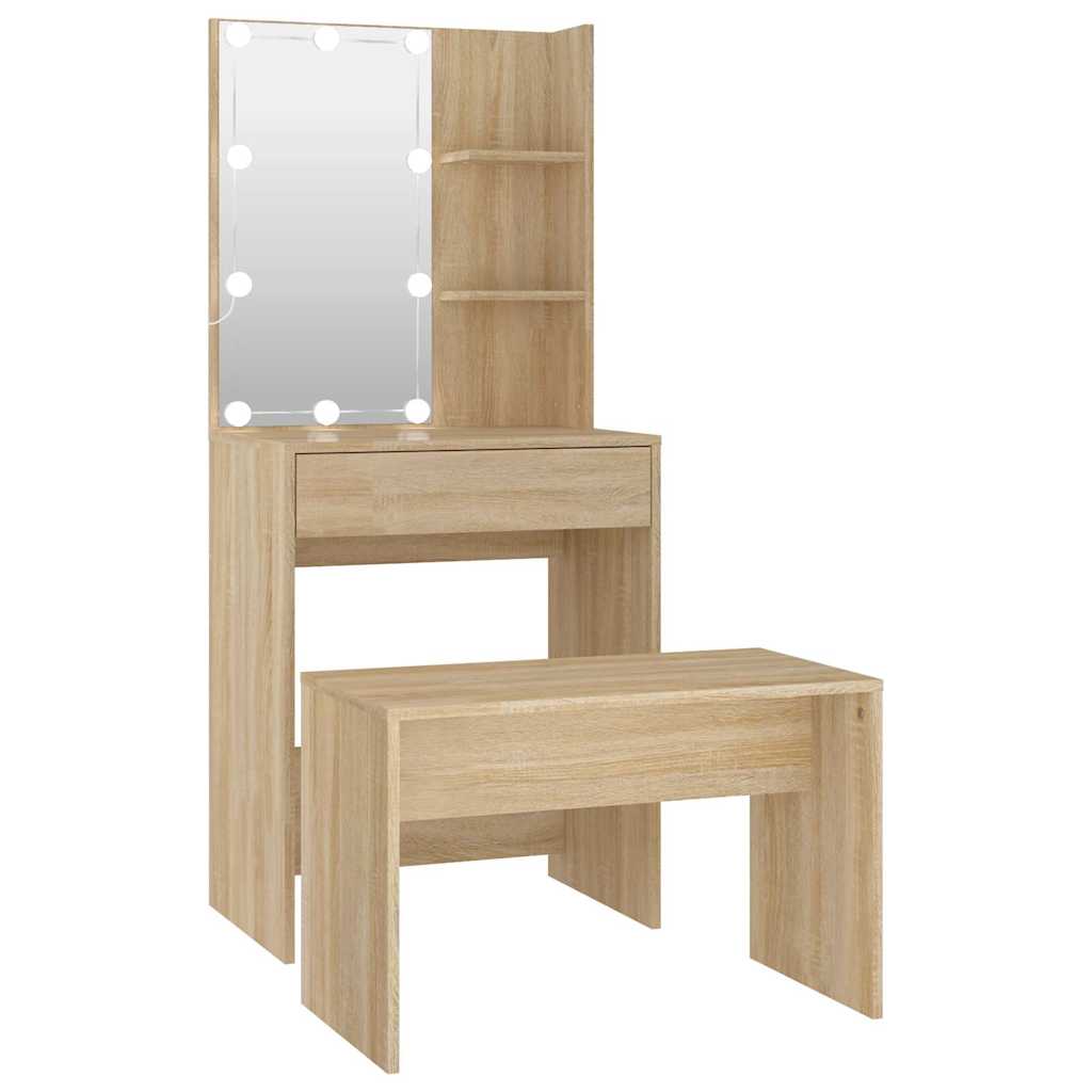 Set toaletnog stolića boja hrasta sonome LED konstruirano drvo Smeđa 60 x 40 x 140 cm