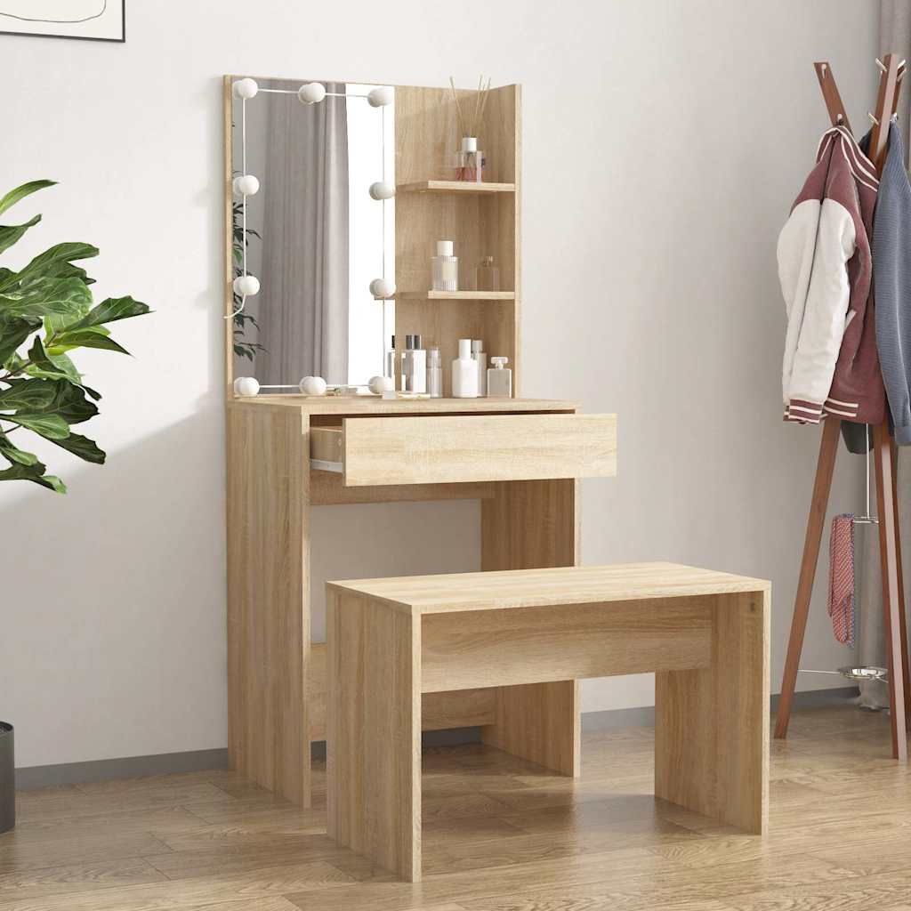 Set toaletnog stolića boja hrasta sonome LED konstruirano drvo Smeđa 60 x 40 x 140 cm