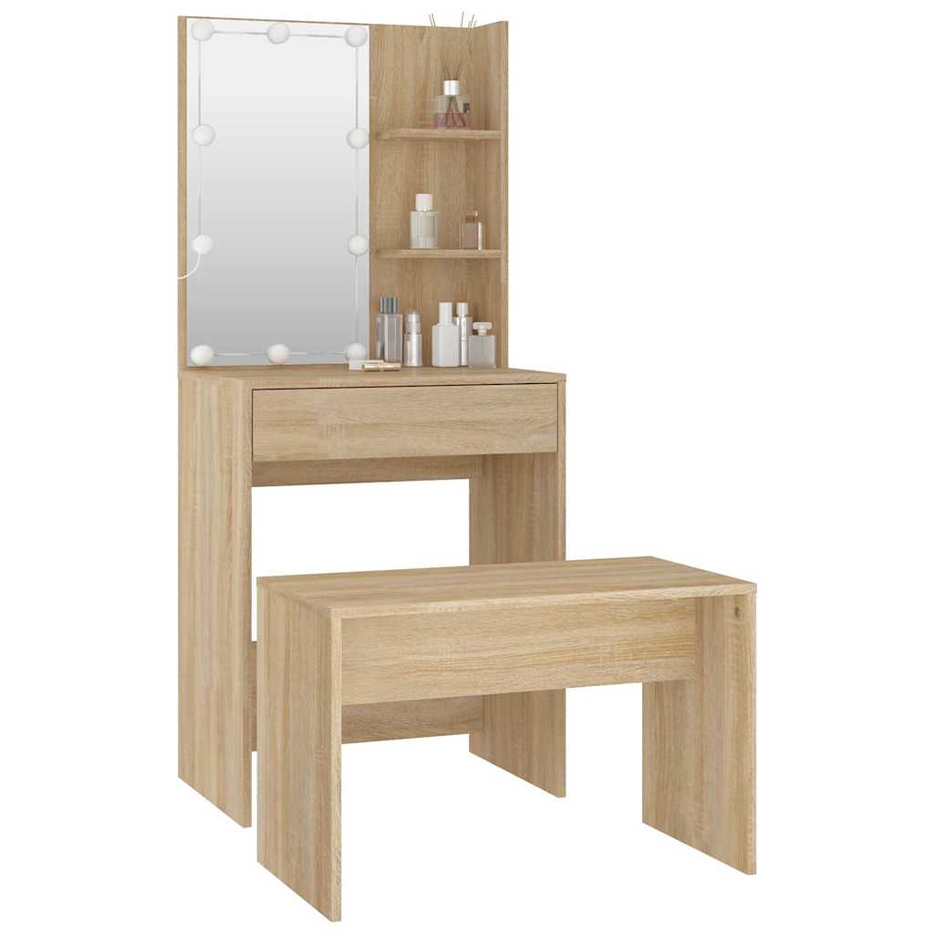 Set toaletnog stolića boja hrasta sonome LED konstruirano drvo Smeđa 60 x 40 x 140 cm