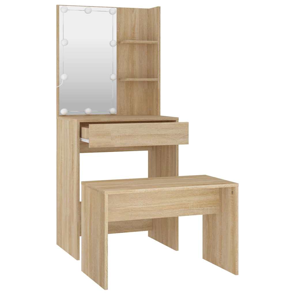 Set toaletnog stolića boja hrasta sonome LED konstruirano drvo Smeđa 60 x 40 x 140 cm