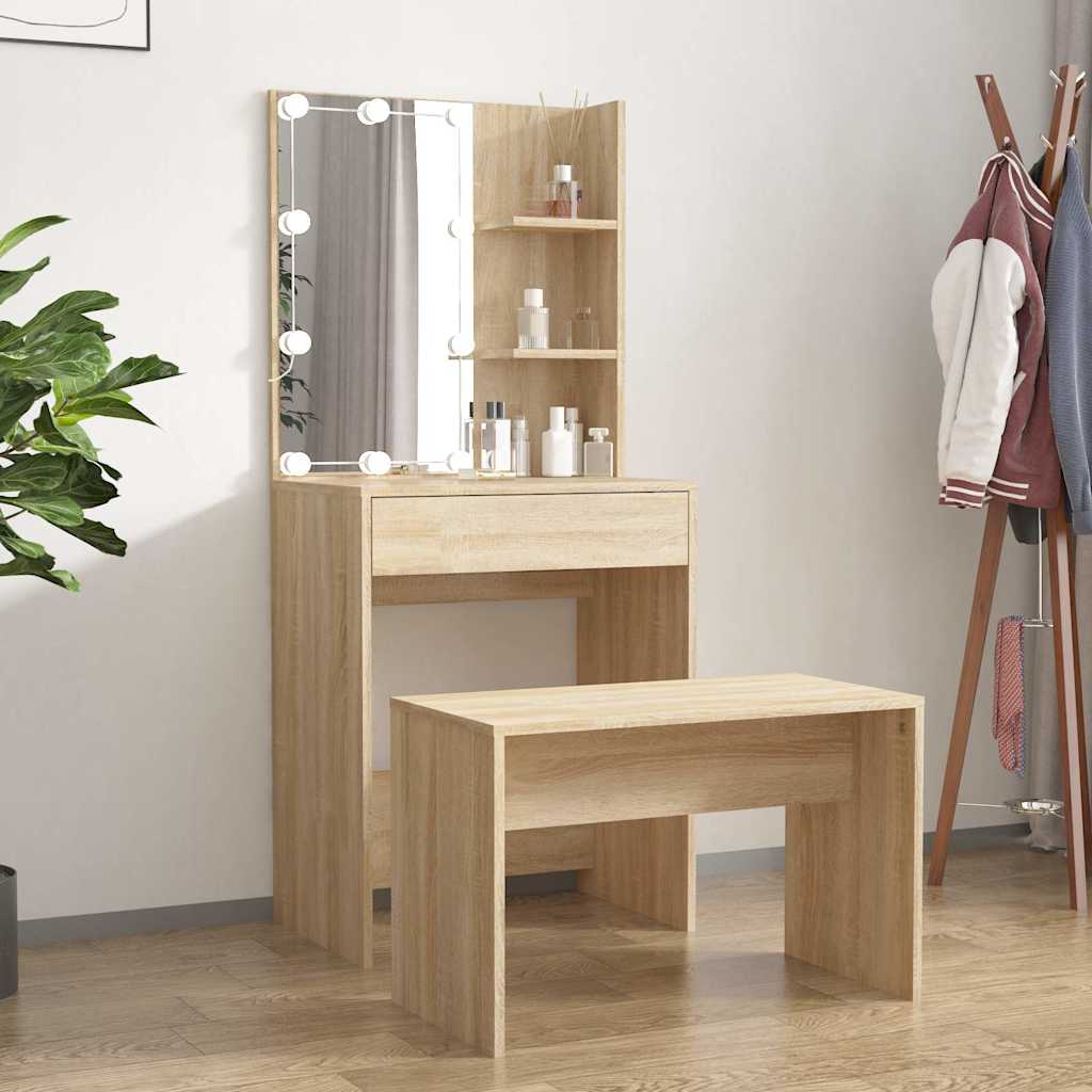 Set toaletnog stolića boja hrasta sonome LED konstruirano drvo Smeđa 60 x 40 x 140 cm