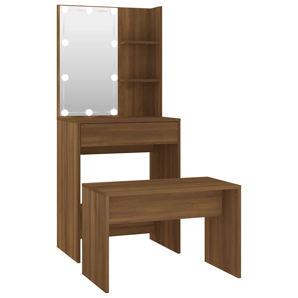 Set toaletnog stolića LED boja hrasta od konstruiranog drva Smeđa 60 x 40 x 140 cm