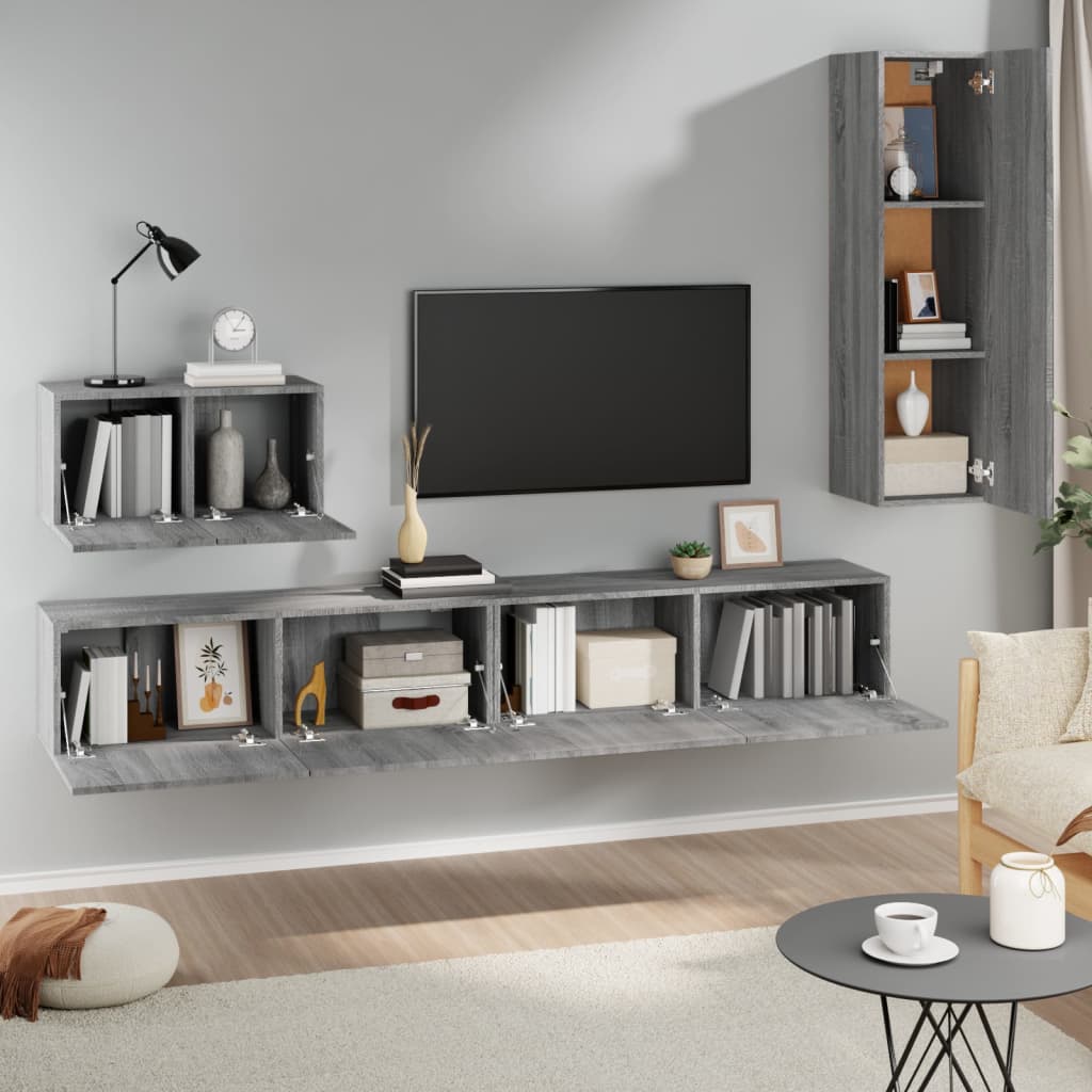 4-dijelni set TV ormarića sivog sonome konstruirano drvo