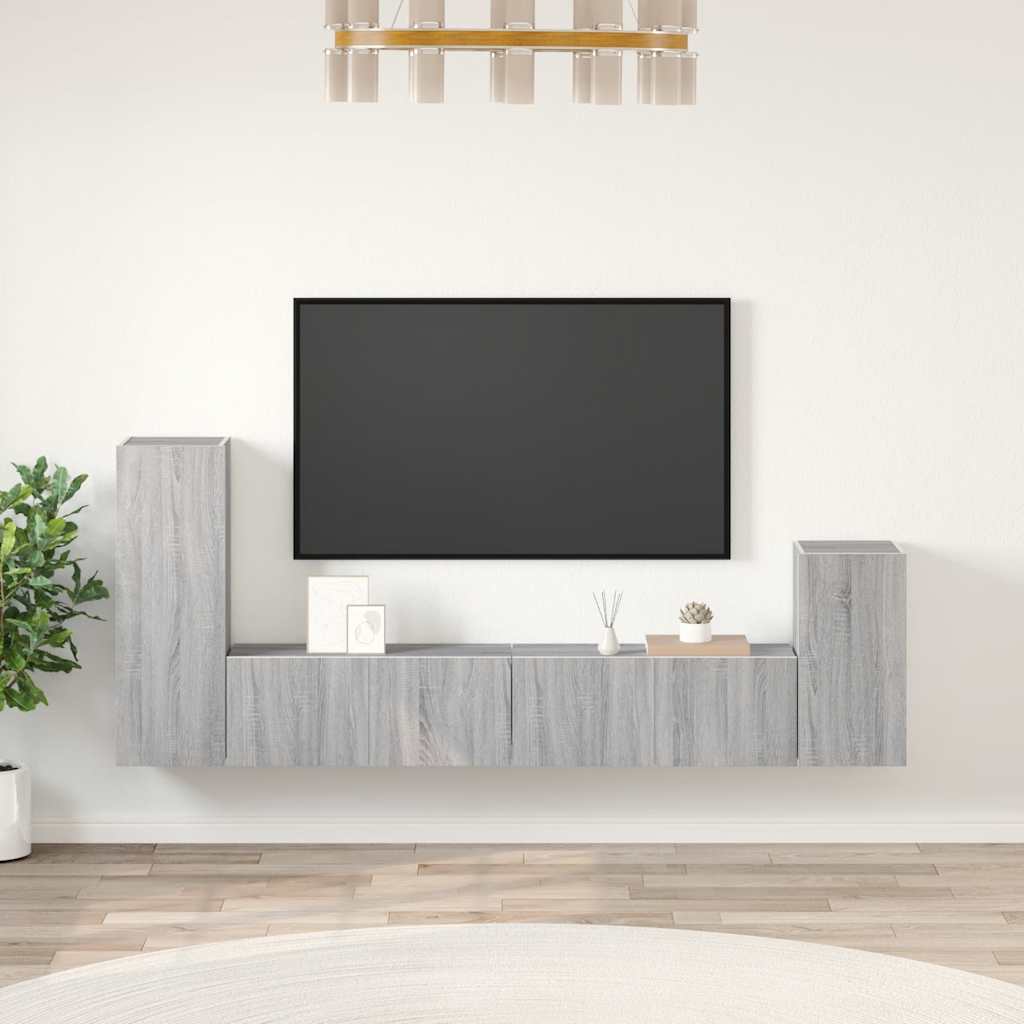 4-dijelni set TV ormarića sivog sonome konstruirano drvo