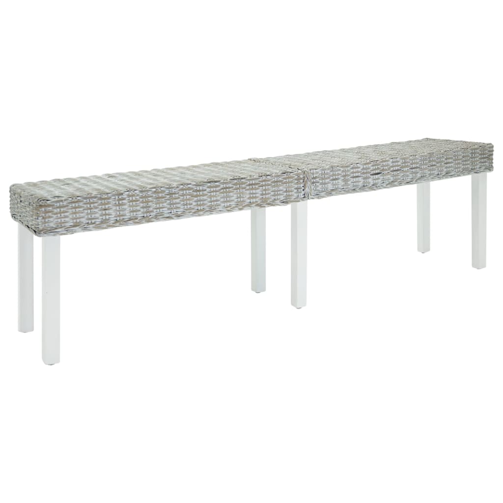 Klupa bijela 160x35x45 cm prirodni kubu ratan i masivno drvo mahagonij