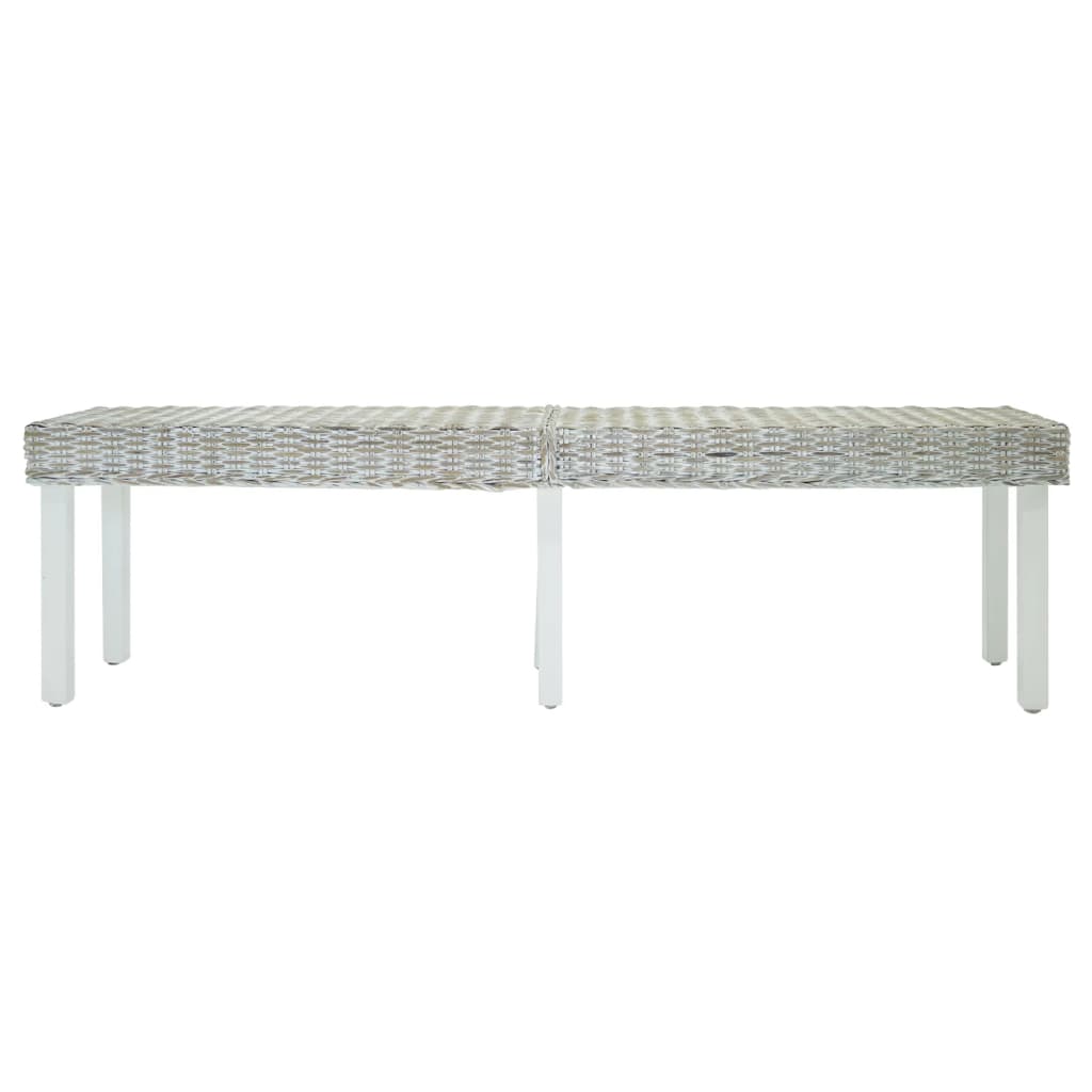 Klupa bijela 160x35x45 cm prirodni kubu ratan i masivno drvo mahagonij