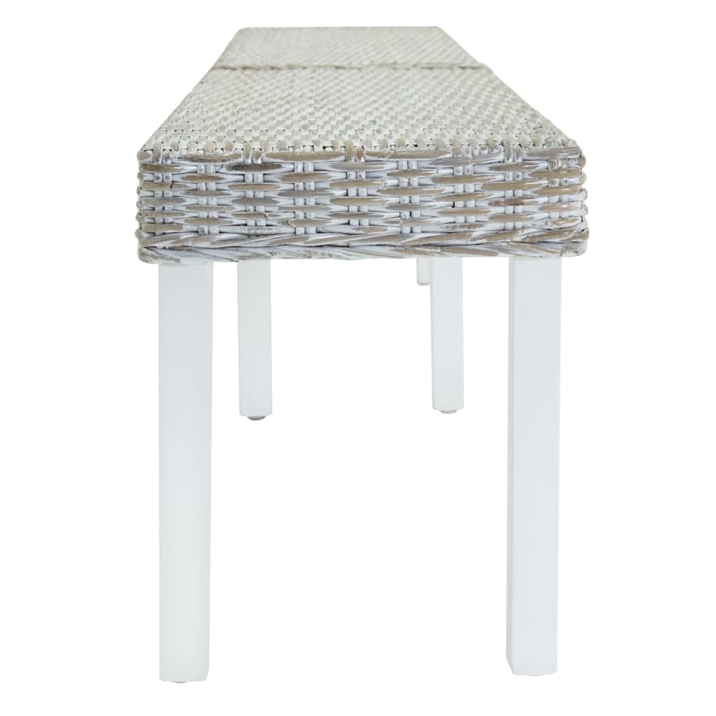 Klupa bijela 160x35x45 cm prirodni kubu ratan i masivno drvo mahagonij