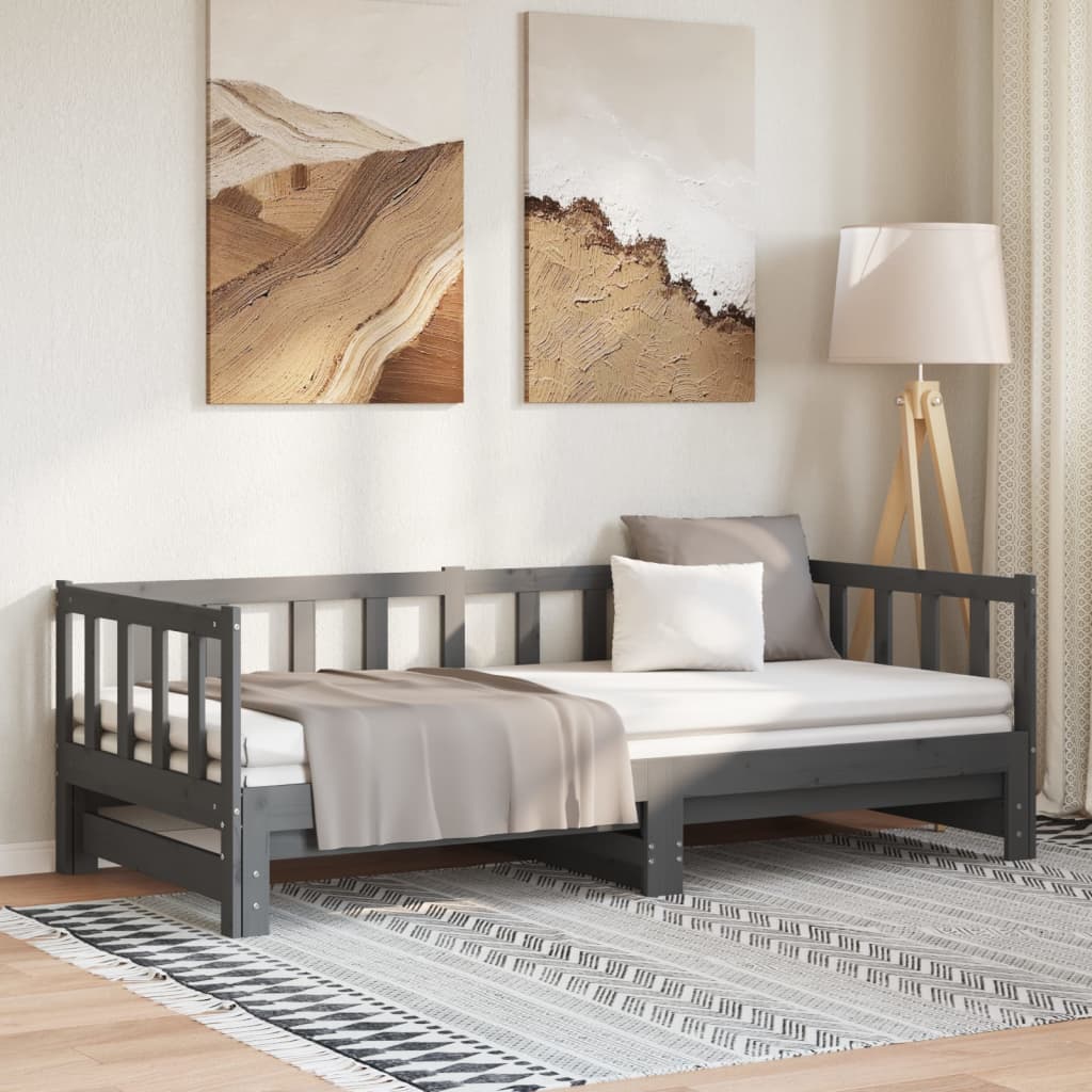 Dnevni ležaj na izvlačenje sivi 2x(90x190) cm masivna borovina