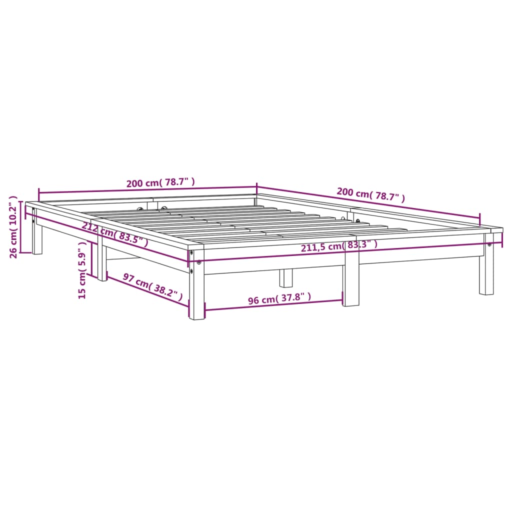 Okvir za krevet sivi 200 x 200 cm od masivne borovine
